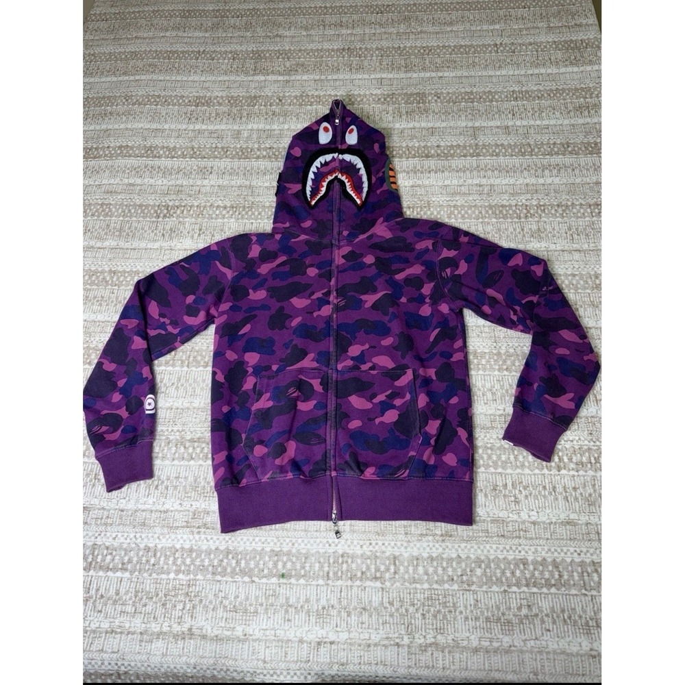 A Bathing Ape BAPE X SKZ Purple Camo Shark Full Zip Baby Milo Hoodie M